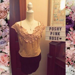 Crochet Cold Shoulder Suede Top